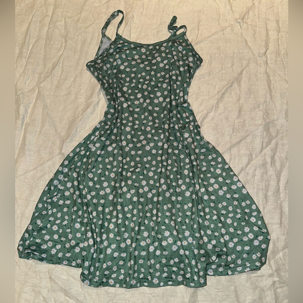 Green Floral Spaghetti Strap Dress
